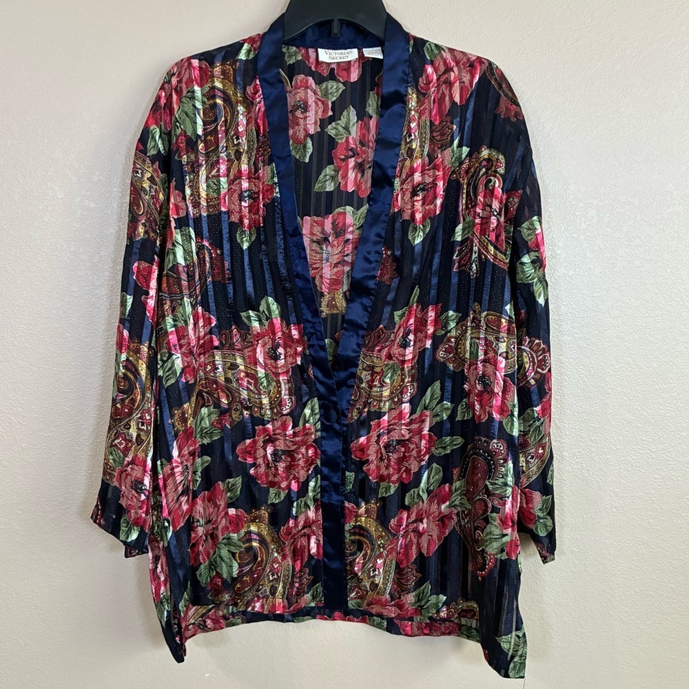 Victorias‎ Secret Vintage Gold Label Size L Sleep Shirt Gown Blue Paisley Floral